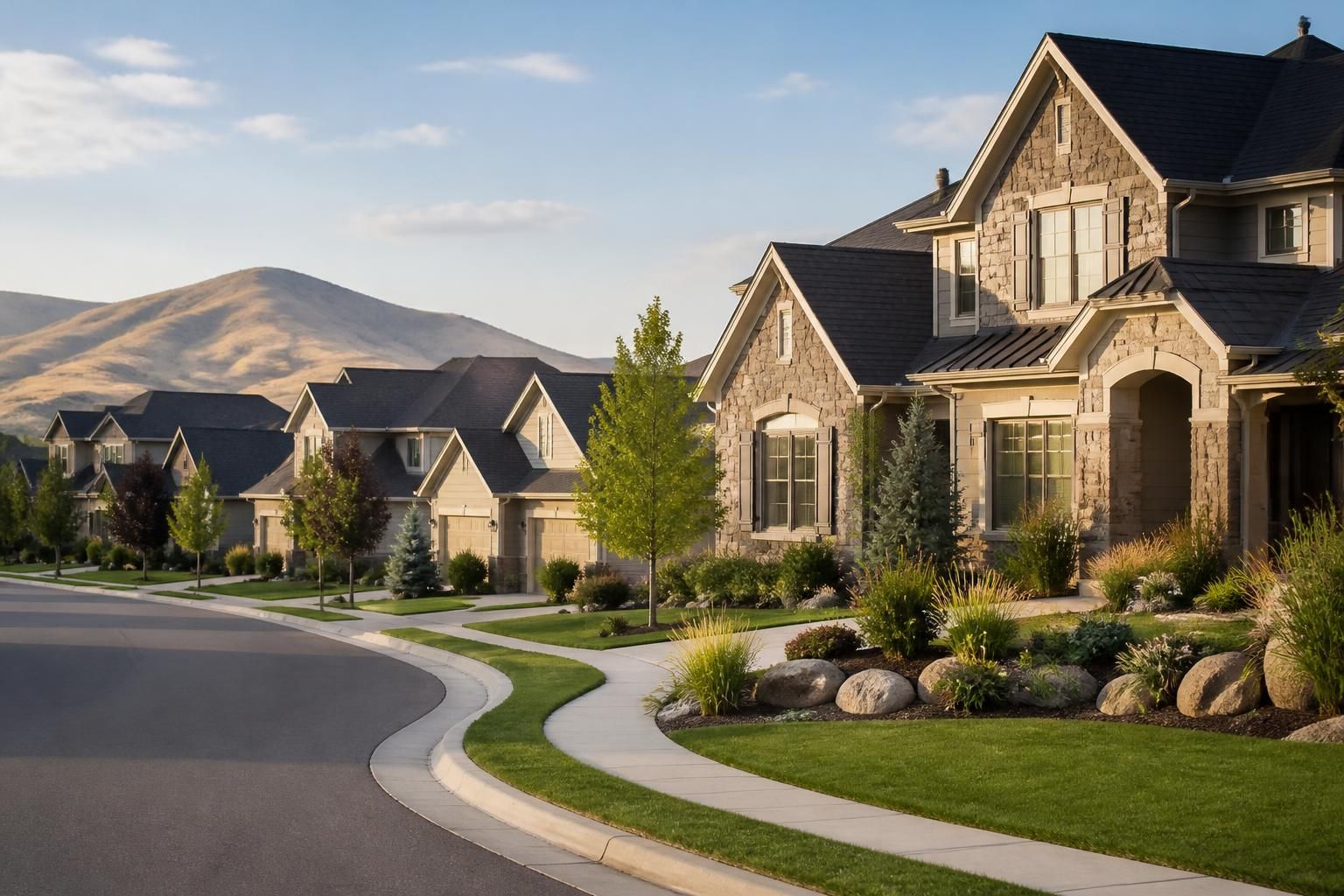 An Eagle neighborhood with upscale homes and refined rooflines.