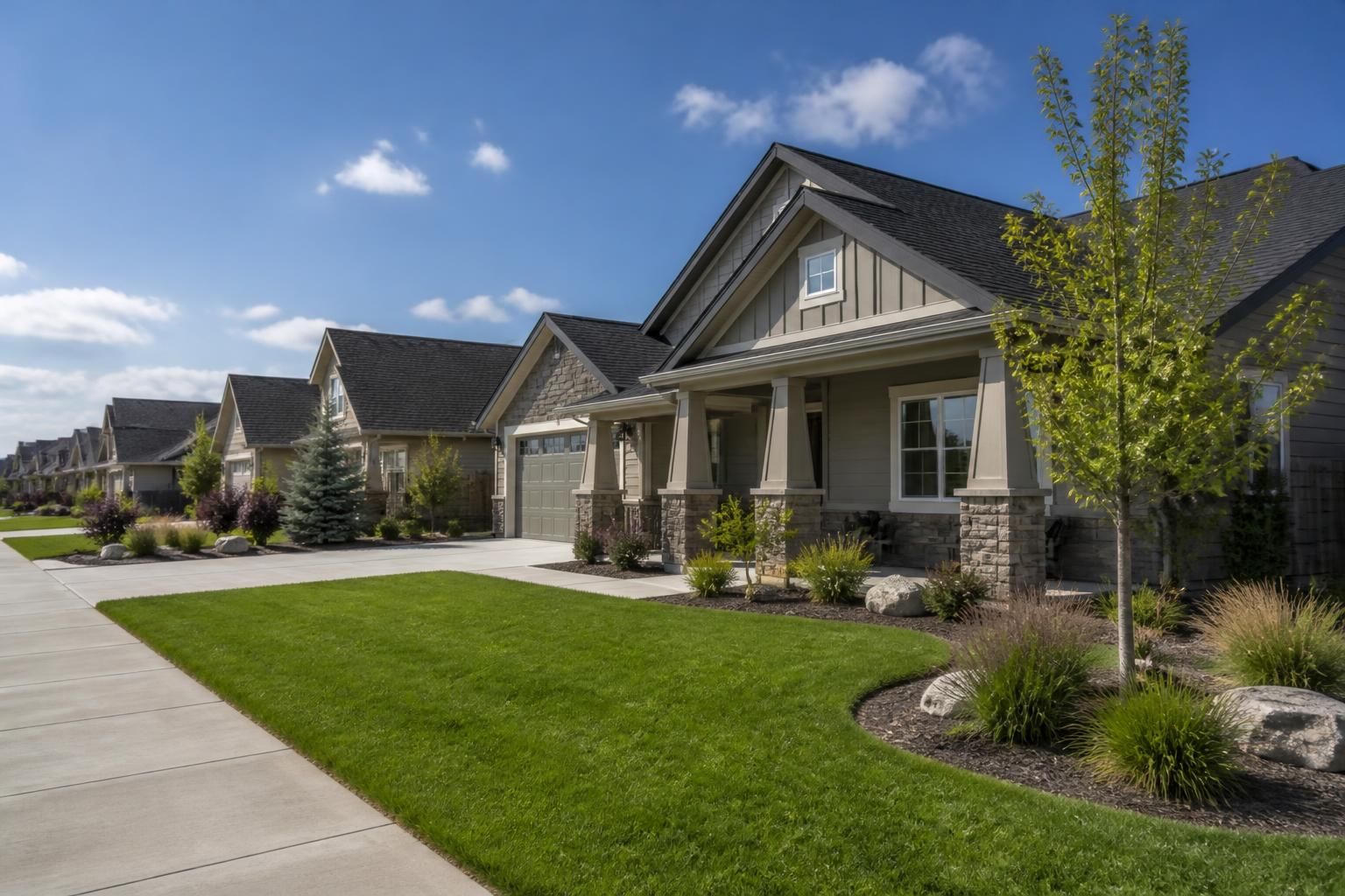 A Kuna neighborhood with well-kept homes and open sky.