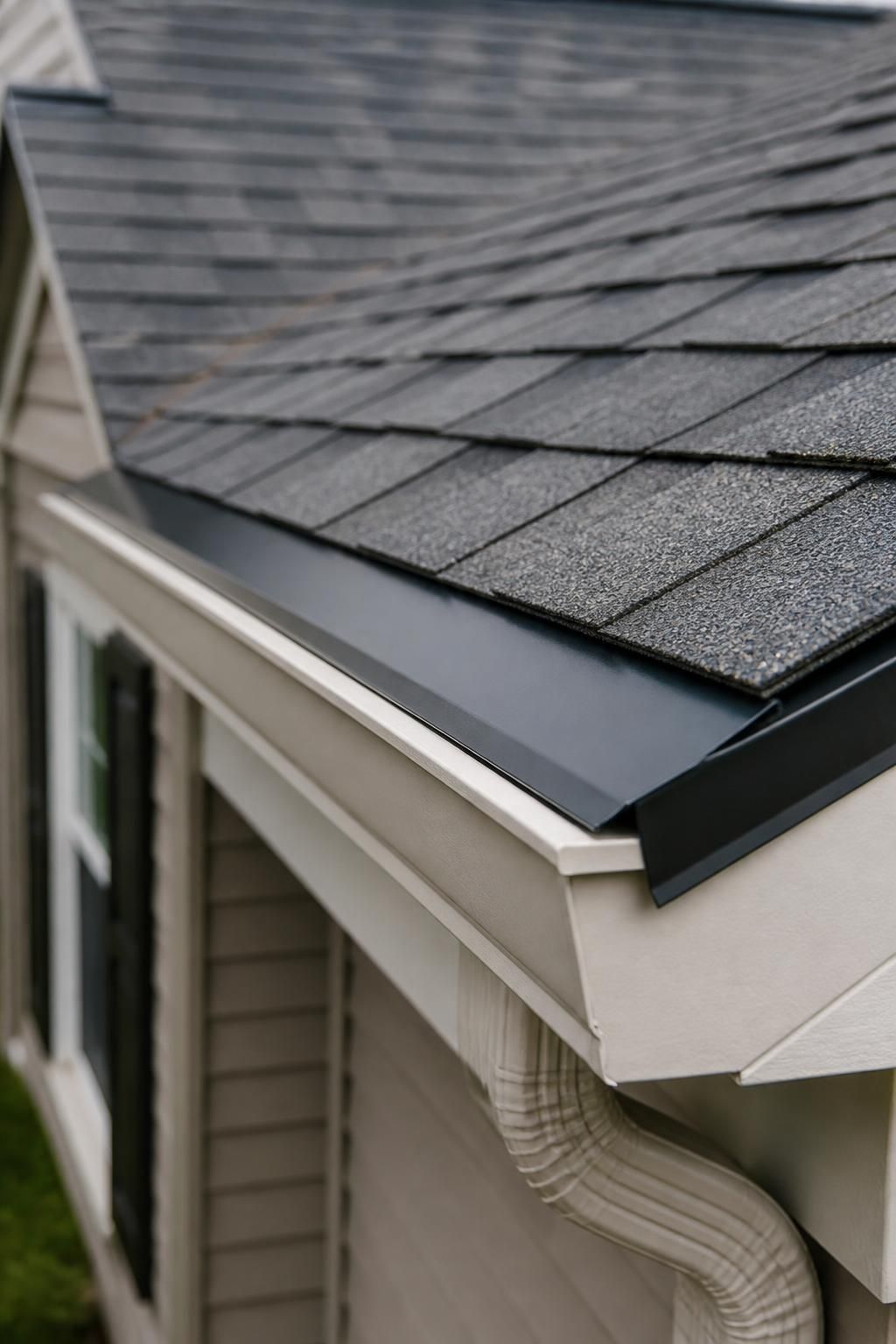 Close detail of crisp shingles and clean roofing workmanship.