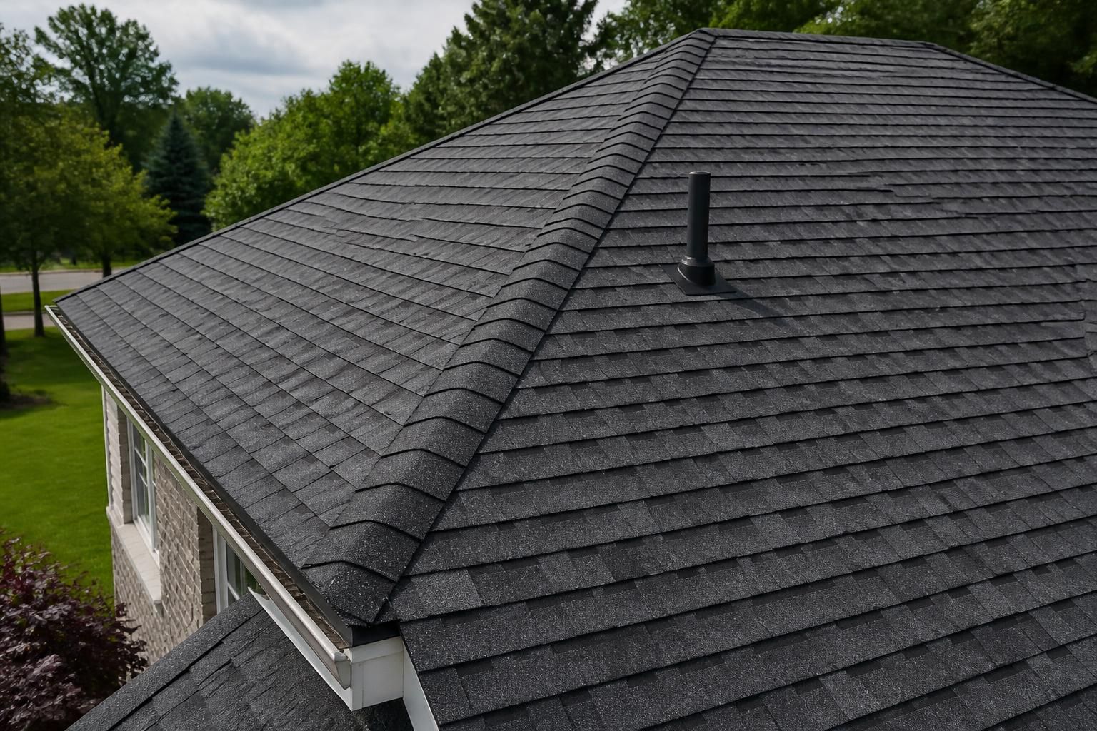 An elevated view of a clean residential roof ready for inspection.