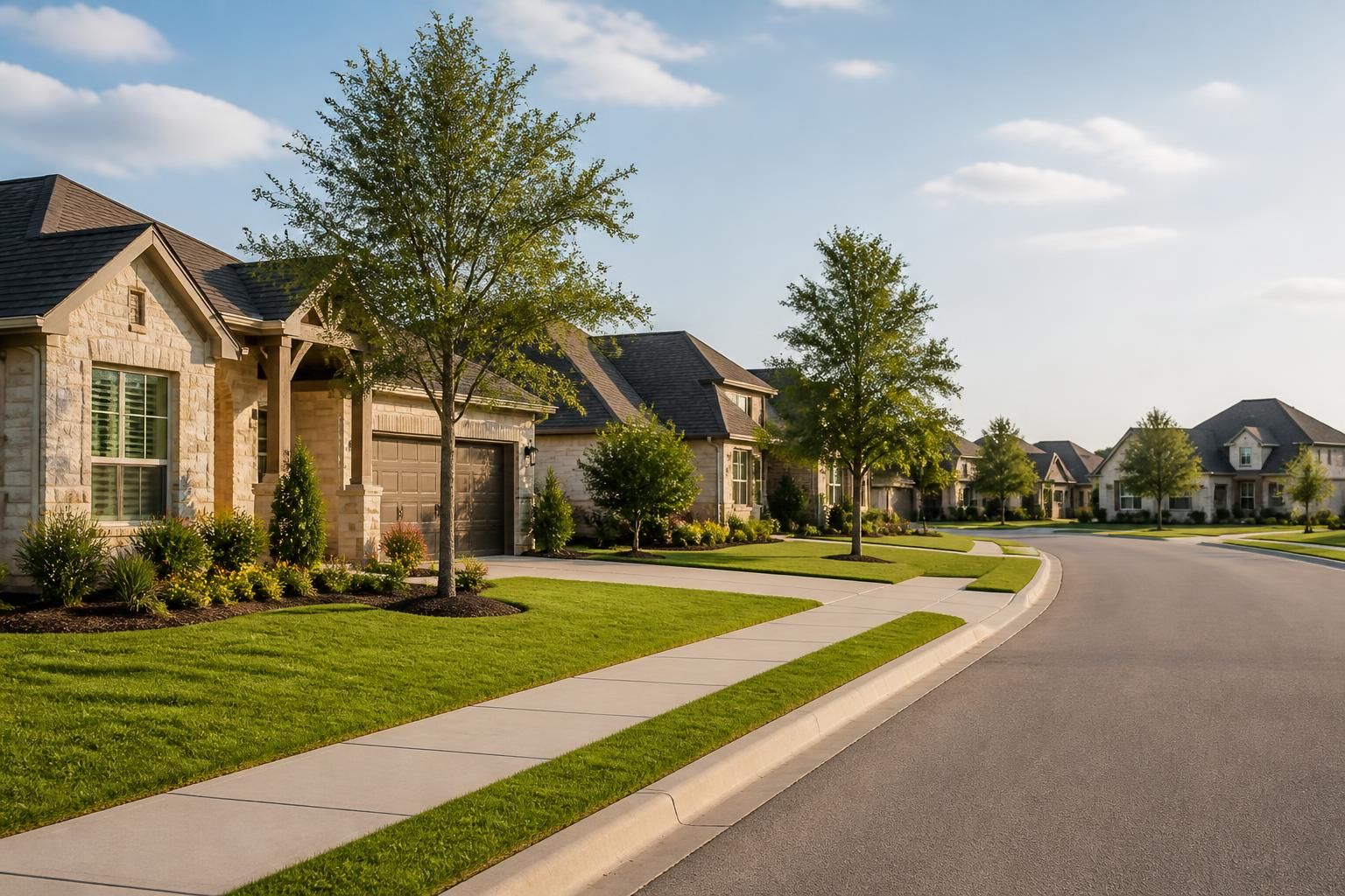 A Star neighborhood with tidy homes and visible rooflines.